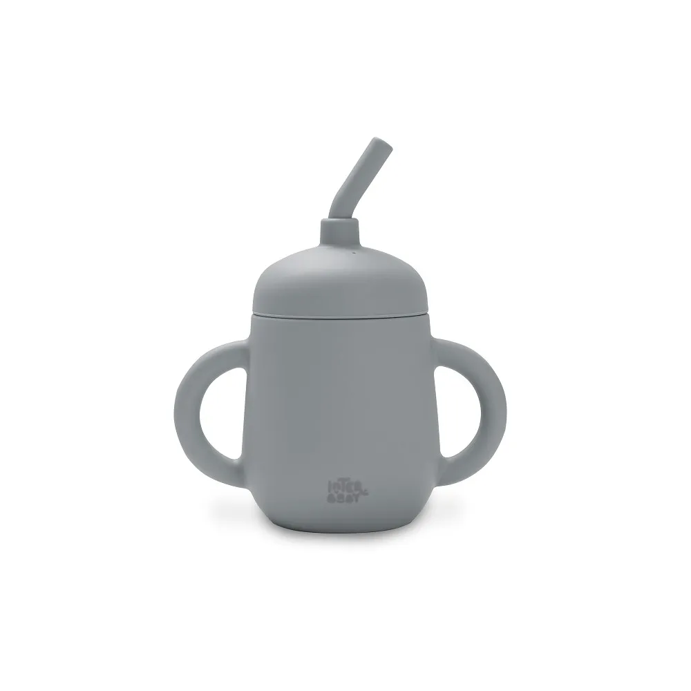 Interbaby Tasse 6m+ anti-goutte + paille en silicone gris pétrole TUM - Édition Limitée – L’Art de la Table Française en Promotion !