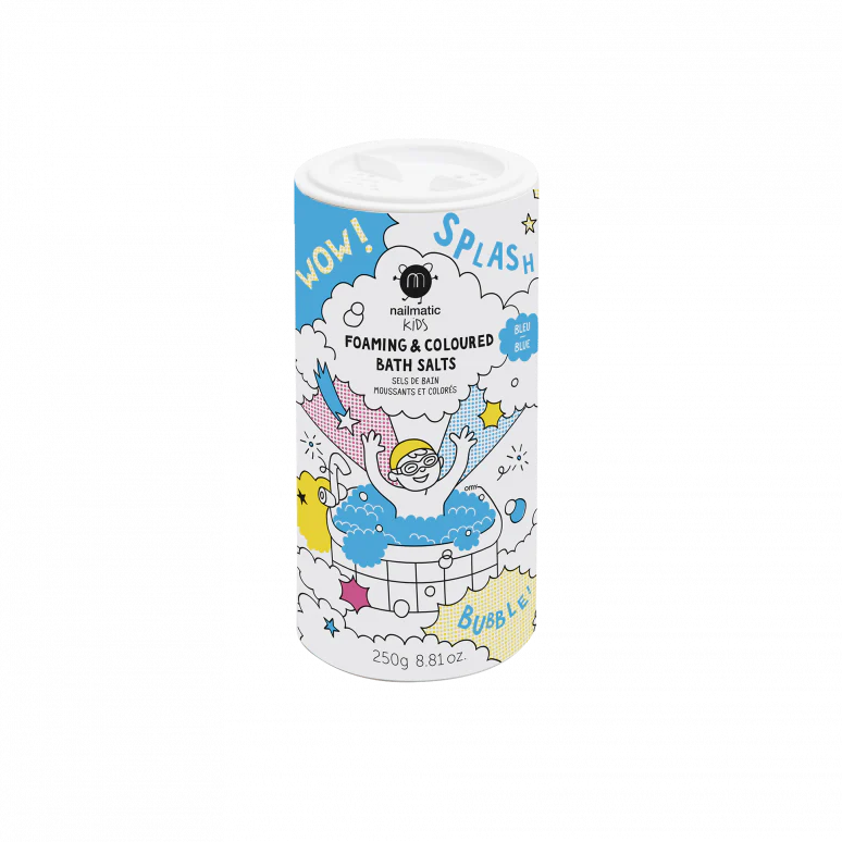 Nailmatic - Sels de Bain Moussants & Colorés - Bleu||Nailmatic - Foaming & Colored Bath Salts - Blue - Boutique Bébé en Ligne : Soins, Jouets et Articles Maison Nailmatic Sels de Bain Crépitants Violet - 60 g - Cosmétique enfant -  L'Armoire de Bébé