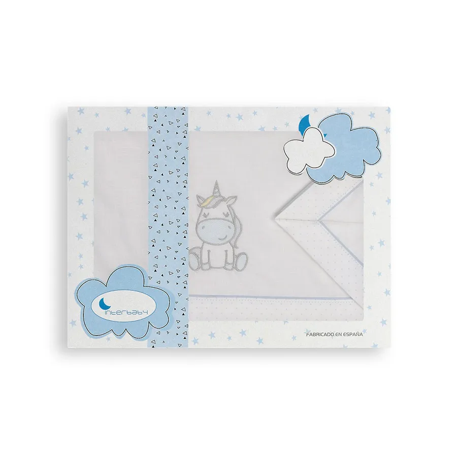 Interbaby Parure Lit 60X120 ( Drap 152X102 Vanity + Drap Dessous 120X60X12 + Coussin 60X30)Bleu - Édition Limitée – L’Art de la Table Française en Promotion !