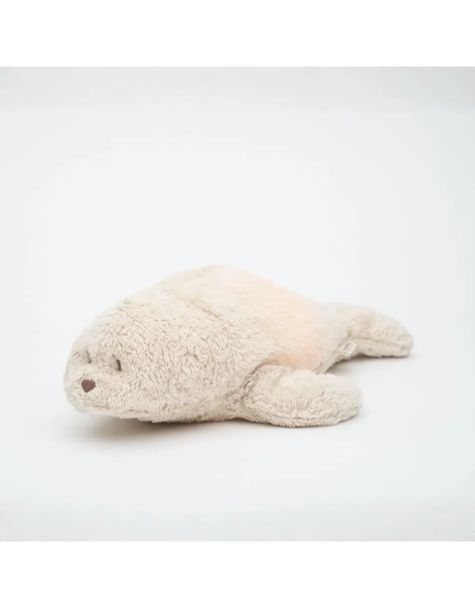 Peluche Sonore en Coton Biologique avec Veilleuse 2.0 - Phoque sable - Moonie - Boutique Maman & Bébé – Produits Essentiels au Quotidien - Peluche tapotante