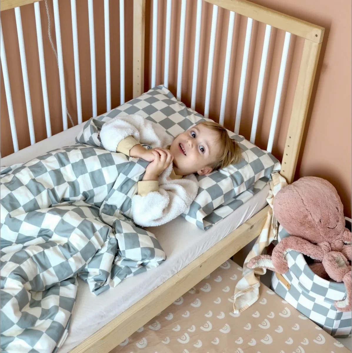 Parure lit Damier Céladon Boutique Maman Bébé Produits Essentiels Quotidien