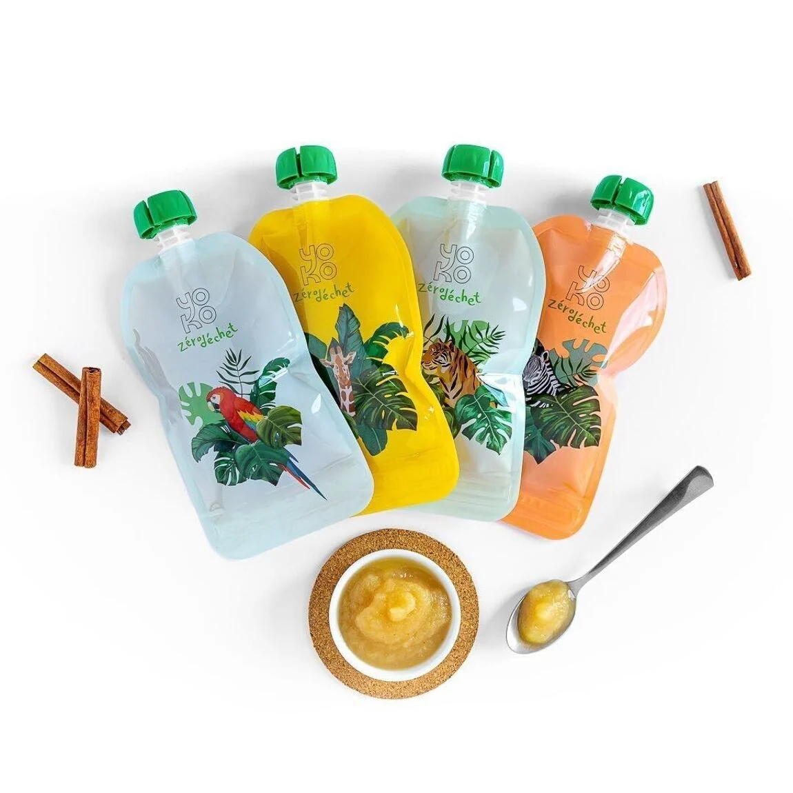 Lot 4 gourdes réutilisables - Boutique Bébé en Ligne : Soins, Jouets et Articles Maison Girafe