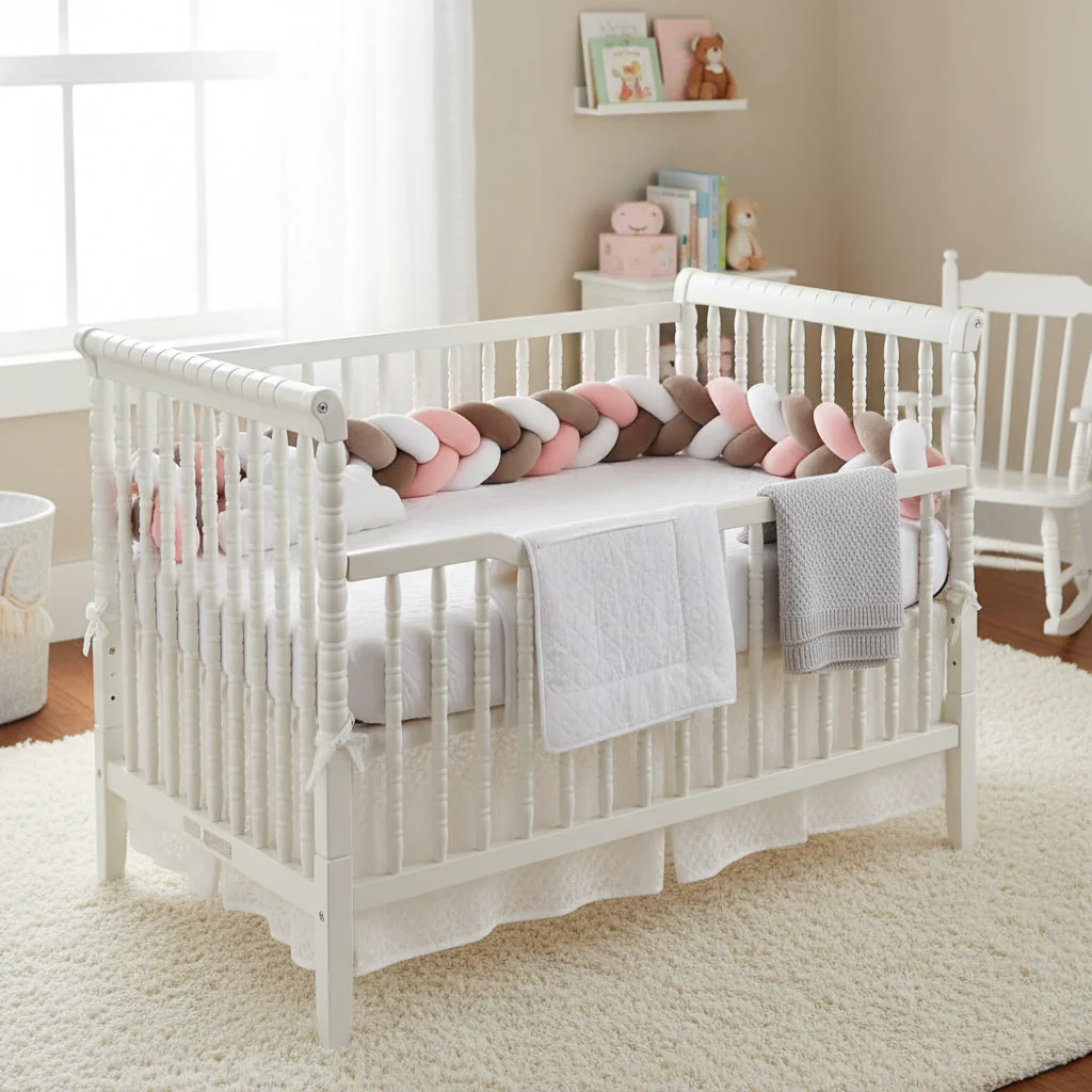 Tresse de lit bébé - Rose Gris et Blanc 3m - Boutique Maman & Bébé – Produits Essentiels au Quotidien - Barreaux