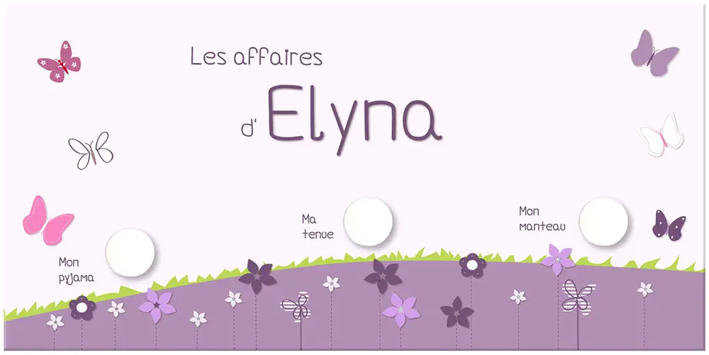 Grand portemanteau personnalisé fleurs et papillons - Boutique Bébé en Ligne : Soins, Jouets et Articles Maison - {'count': 1, 'name': 'chambre'}