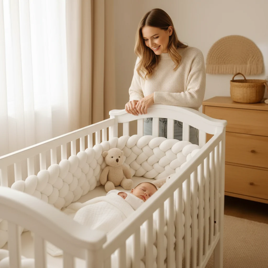 Tour Lit Tressé Blanc Protection Bébé Coton Boutique Maman Bébé Produits Essentiels Quotidien