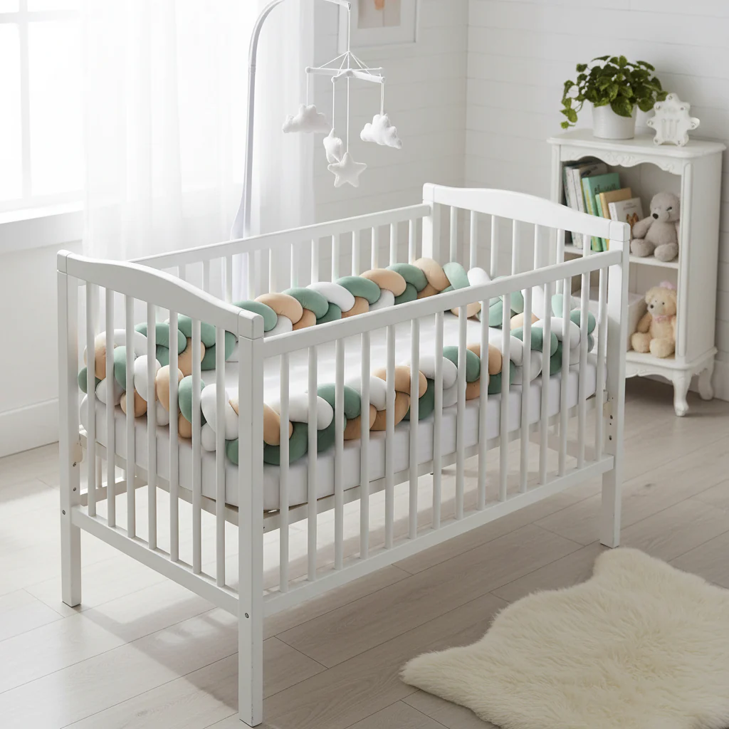 Tresse de lit bébé - Vert Menthe Rose Beige 3m - Boutique Maman & Bébé – Produits Essentiels au Quotidien - Tresse decorative