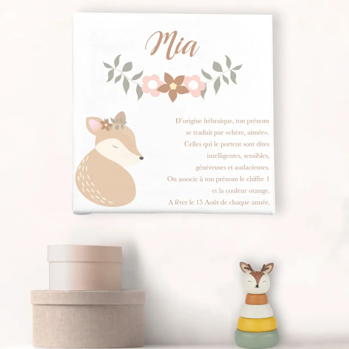 🦌 Toile prénom personnalisée – Biche endormie et décor floral - Boutique Bébé en Ligne : Soins, Jouets et Articles Maison - {'count': 1, 'name': 'Furry'}