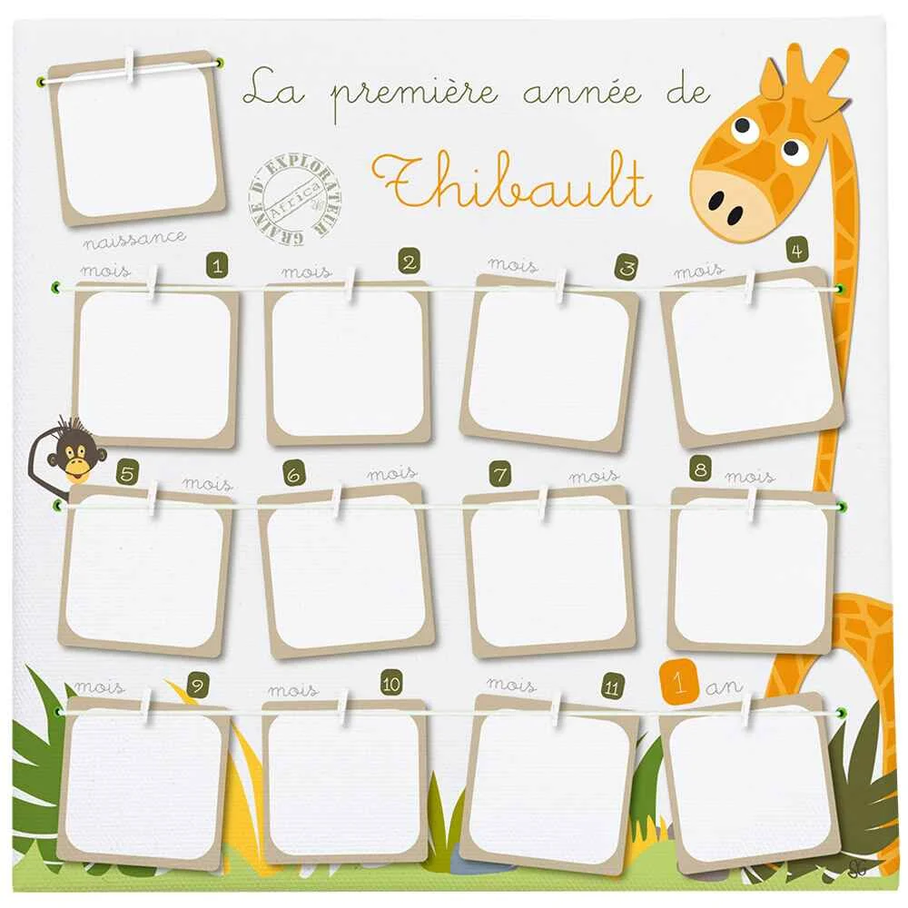 Tableau mois bébé Thème Girafe Safari Boutique Bébé Ligne Soins Jouets Articles Maison