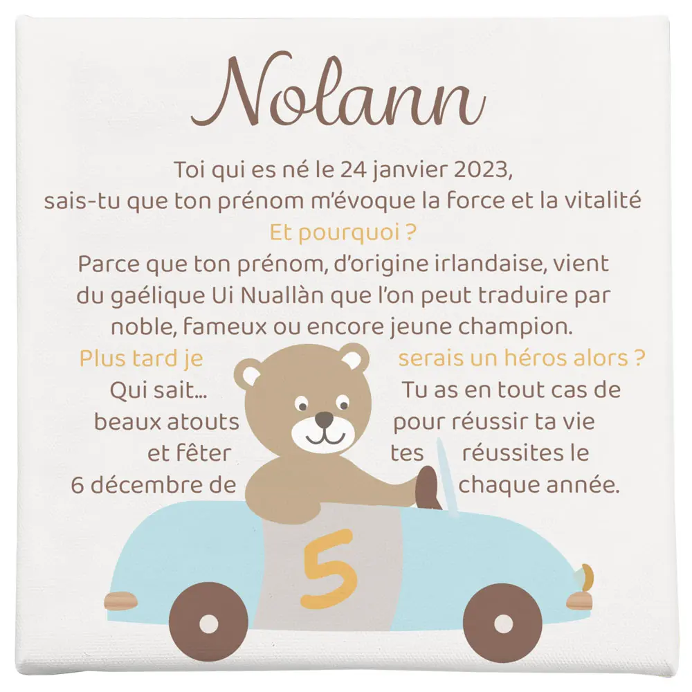 Toile personnalisée prénom bébé – Ourson en voiture vintage - Boutique Bébé en Ligne : Soins, Jouets et Articles Maison - vtech toile ourson voiture ligne soin jouet article