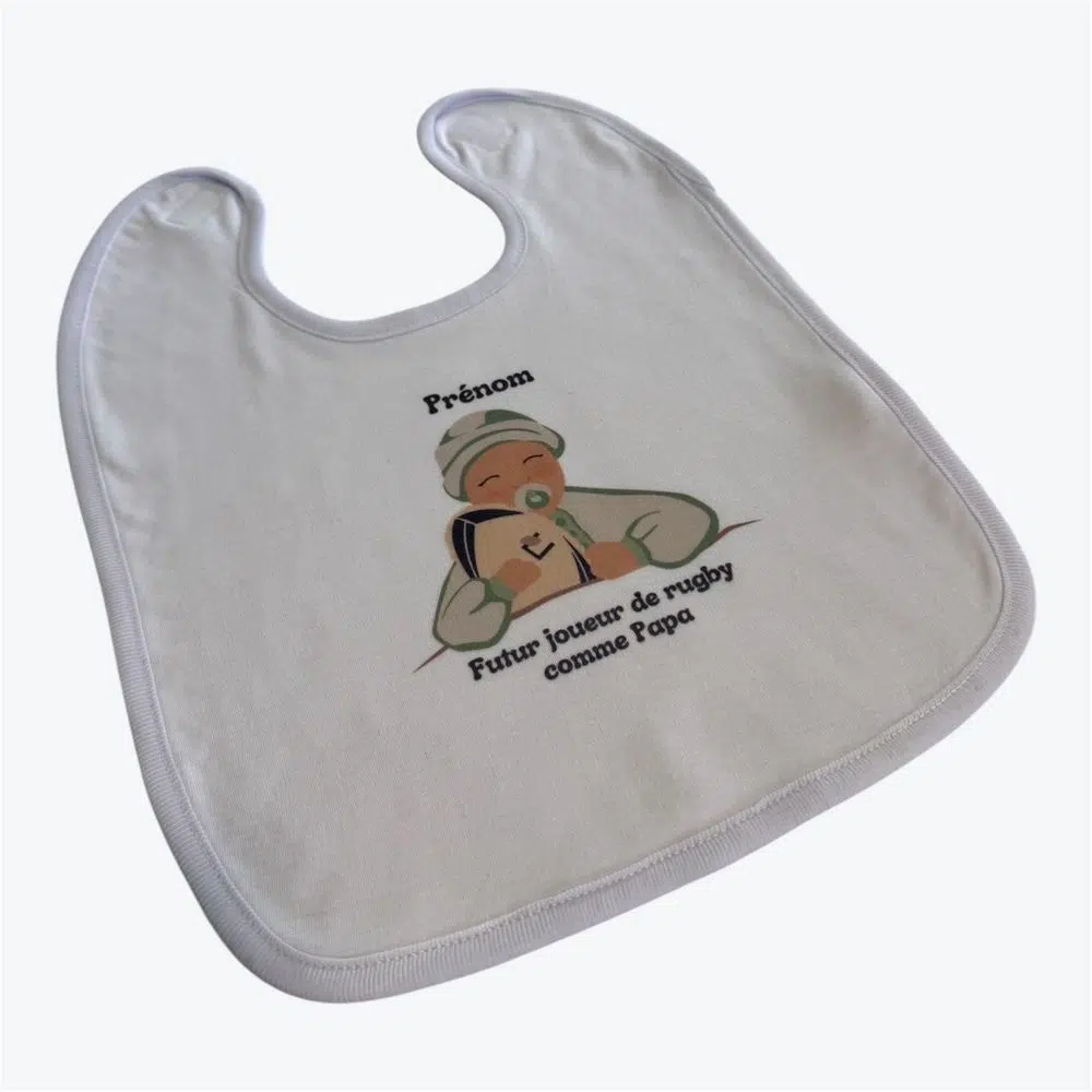 Bavoir personnalisable bébé terre de rugby - Matériel Kit sport pas cher – Meilleur rapport qualité-prix