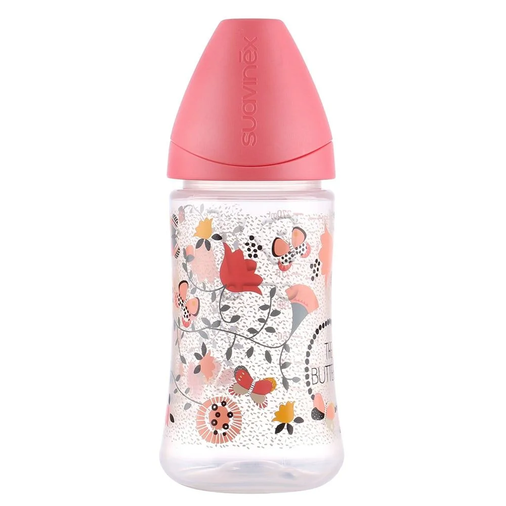 Suavinex Feeding Bottle 3 positions Col Large Papillon Rose L2 Om+ 270ml - Vins Baby Rouges Harmonieux pour Chaque Occasion