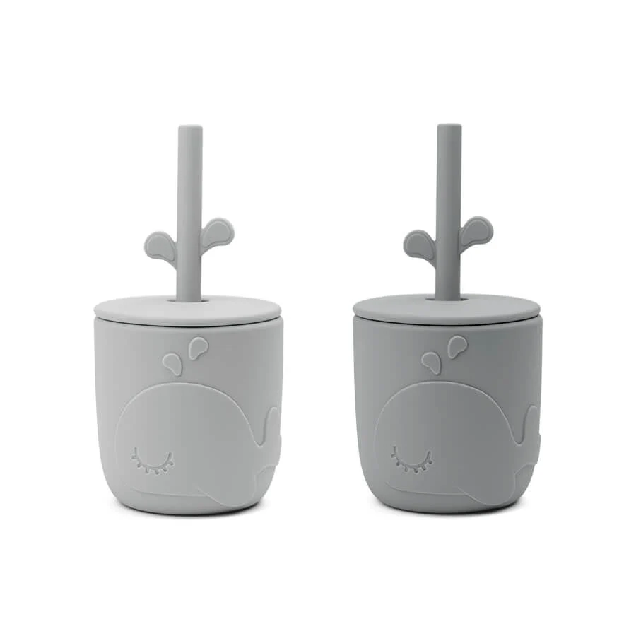 Done by Deer Tasse avec paille Wally Grey 2pcs - E-shop mondial – Produits durables, modernes et accessibles partout - Paille lestee