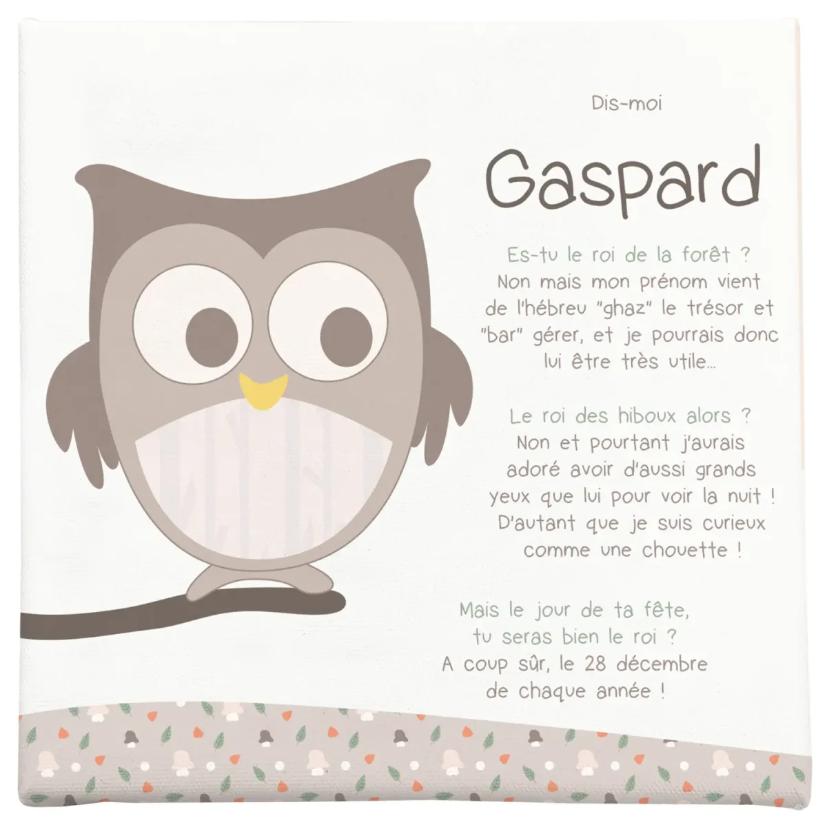 Toile autour du prénom avec le hibou de la forêt - Boutique Bébé en Ligne : Soins, Jouets et Articles Maison Toile Chouette Lettre avec motif forêt | Poster Store FR