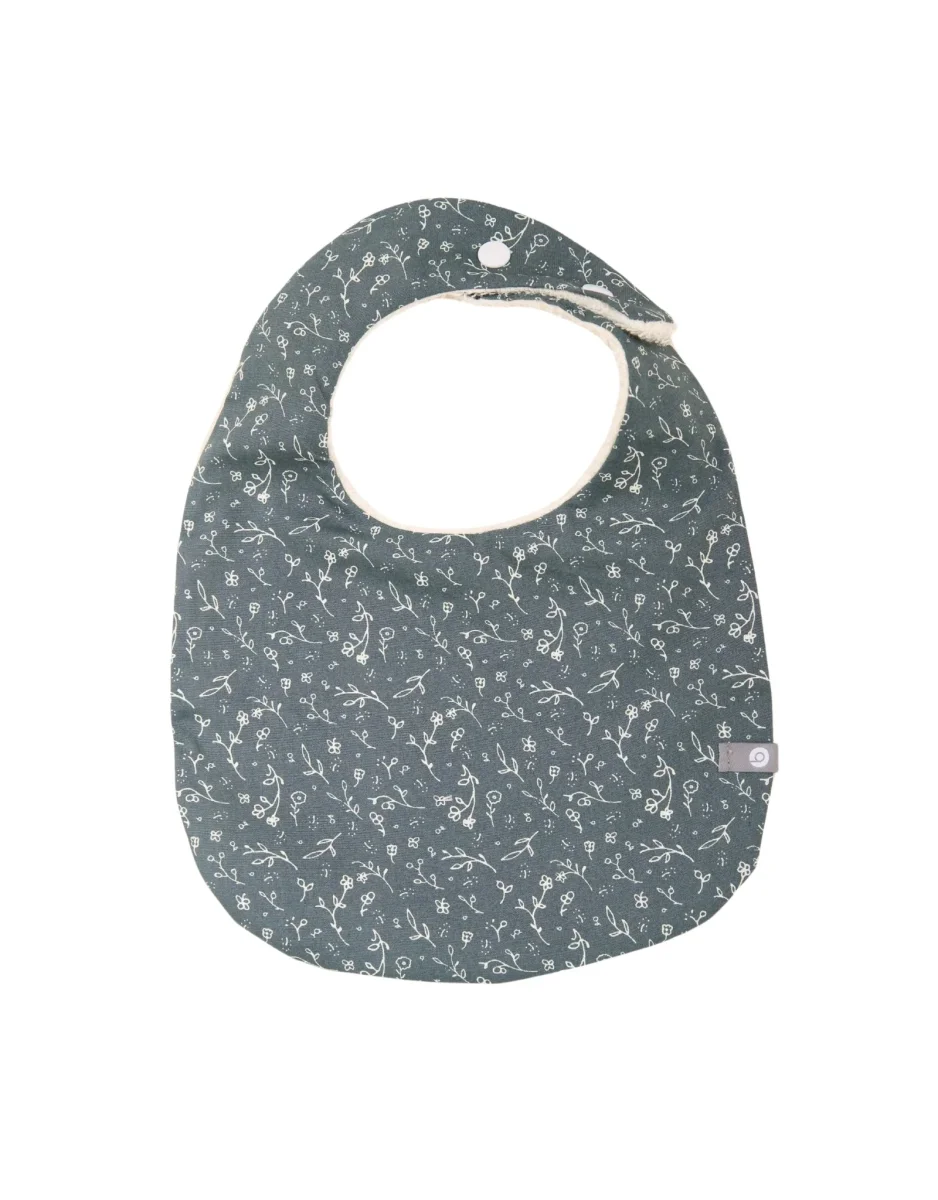 Bavoir de coton doublé en ratine - Sarcelle et petites fleurs - Bambino par Baluchon - Boutique Maman & Bébé – Produits Essentiels au Quotidien - {'count': 1, 'name': 'Parfum'}