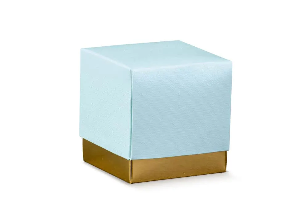 Contenant Dragées – viennoiseries Cube bleu et or – GM – Lot de 10 - ​Boulangerie-Pâtisserie | Pain au Levain & Viennoiseries