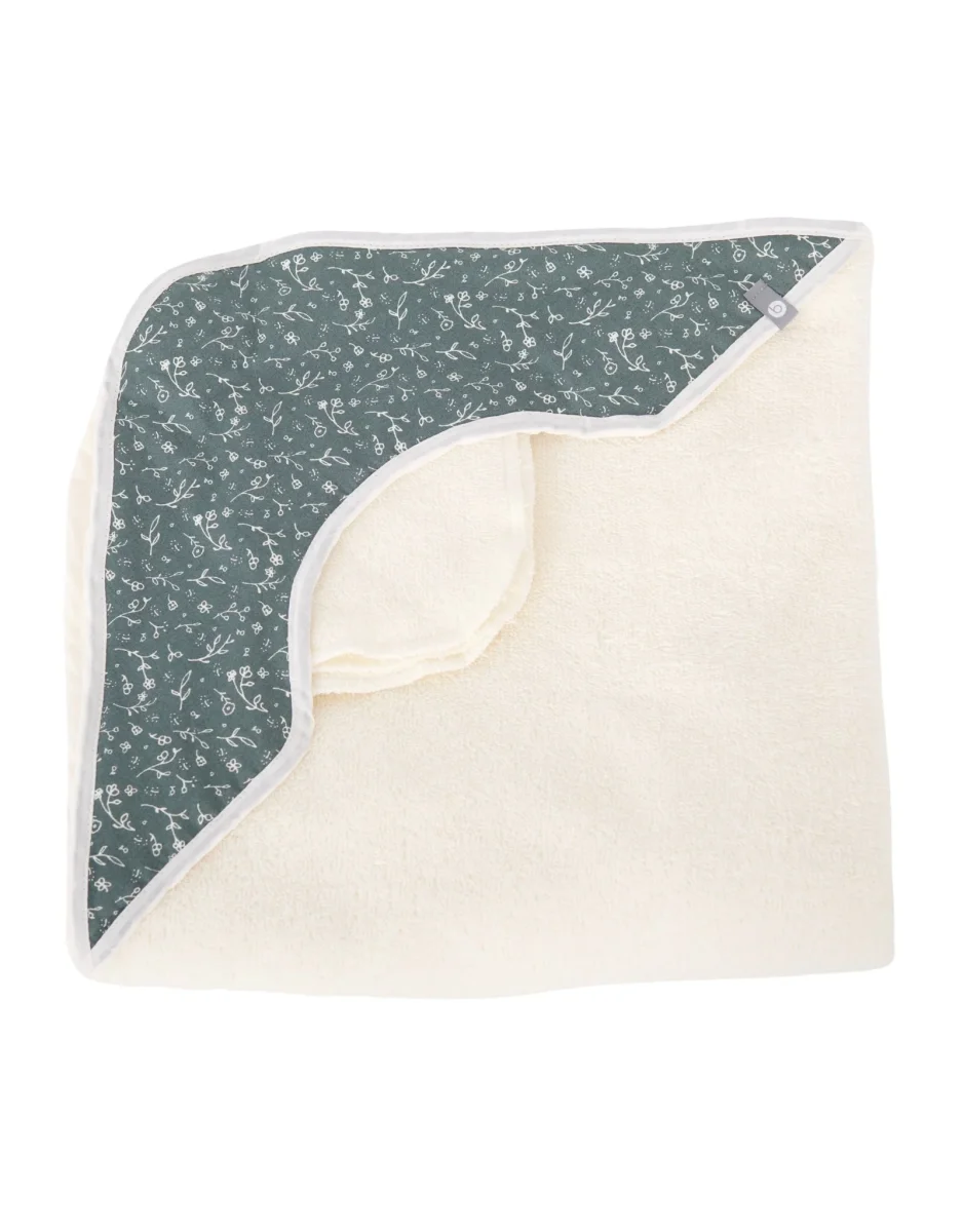 Sortie de bain pour bébé - Sarcelle et petites fleurs - Bambino par Baluchon - Boutique Maman & Bébé – Produits Essentiels au Quotidien Cape de bain bébé, poncho de bain - Le petit Souk