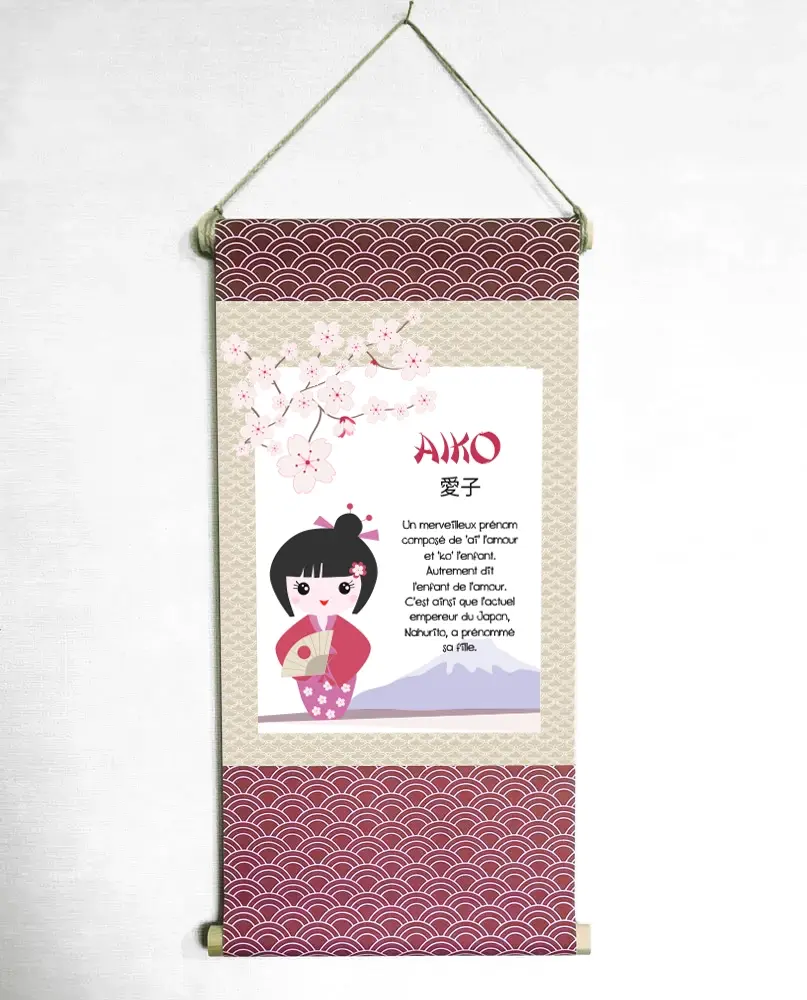 Kakémono japonais fille autour du prénom - Boutique Bébé en Ligne : Soins, Jouets et Articles Maison JooBox™ | La boîte à outils Montessori
