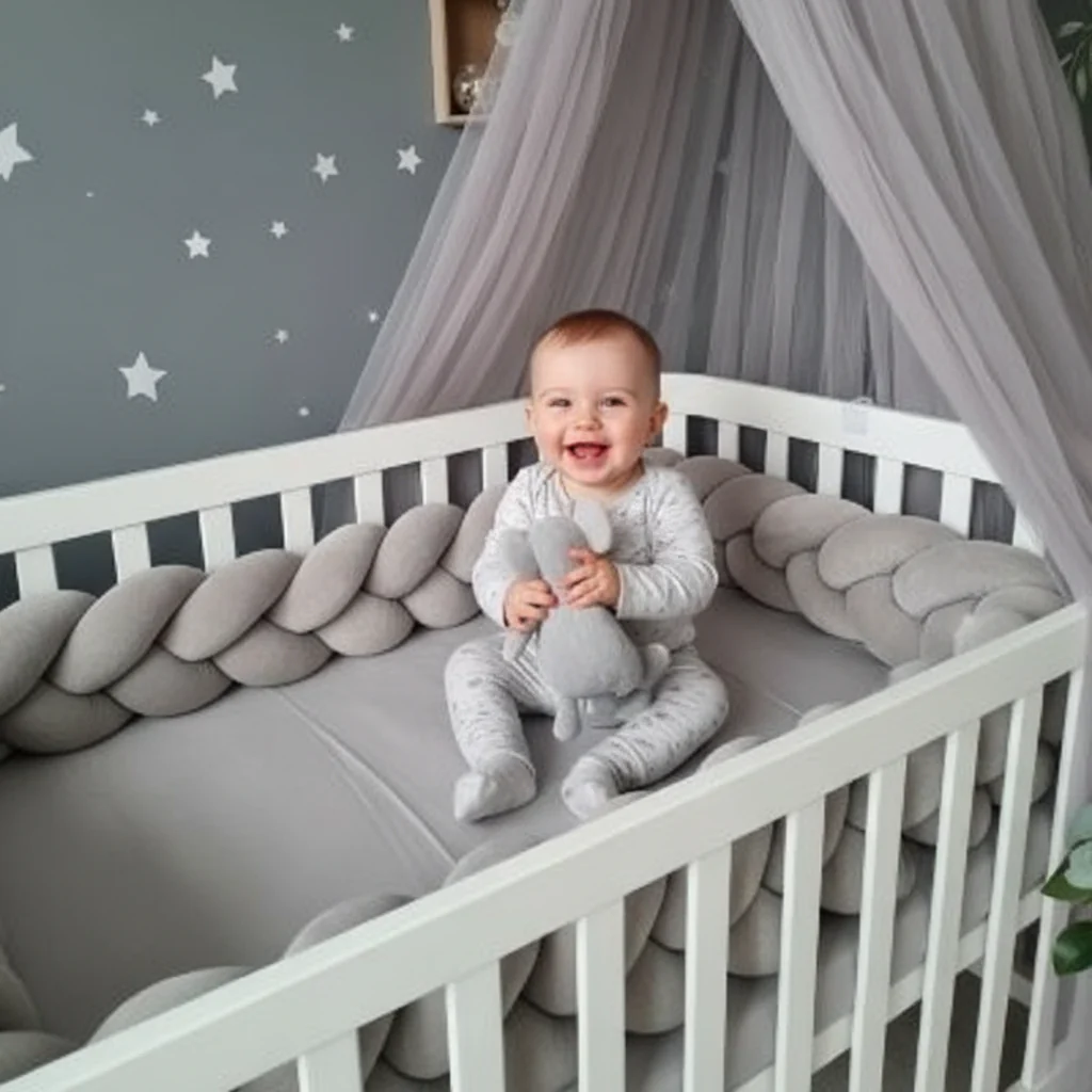 Tour Lit Tressé Gris Protection Bébé Boutique Maman Bébé Produits Essentiels Quotidien