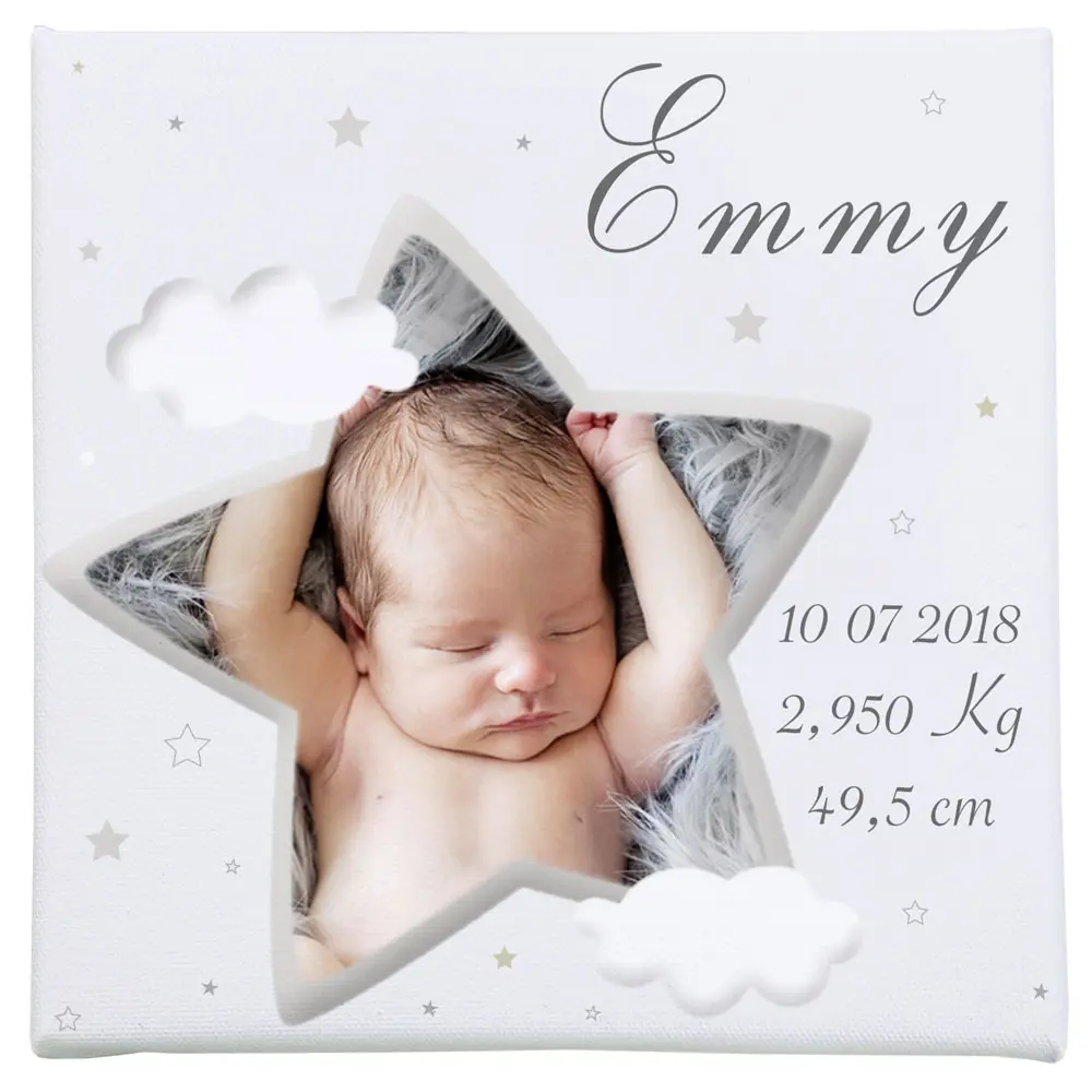 Personnalisez votre cadre photo naissance avec nuages et étoiles - Boutique Bébé en Ligne : Soins, Jouets et Articles Maison - {'count': 4, 'name': 'étoiles'}