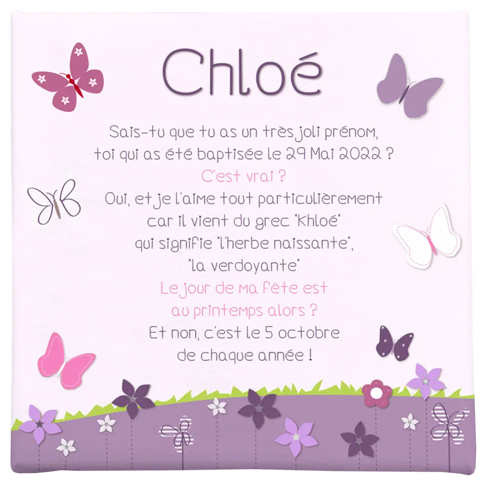 Toile autour du prénom et jolis papillons rose et mauve - Boutique Bébé en Ligne : Soins, Jouets et Articles Maison - {'count': 2, 'name': 'Atelier'}