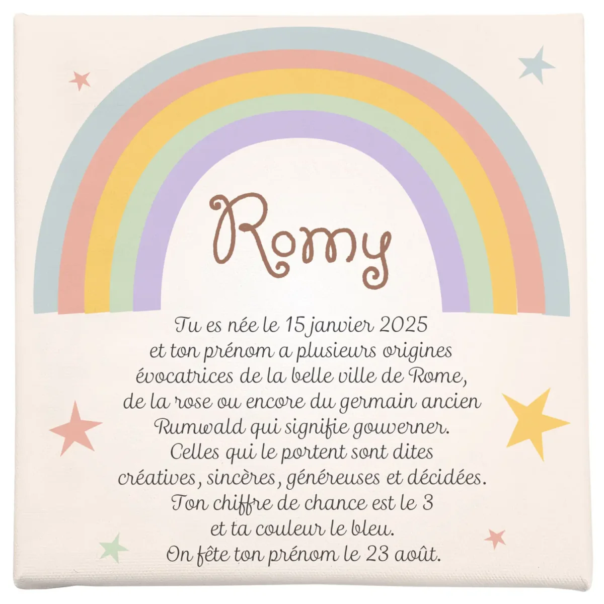 Toile autour du prénom sous l'arc en ciel - Boutique Bébé en Ligne : Soins, Jouets et Articles Maison Tableau toile enfants personnalisée avec prénom - Sirène arc-en-ciel |  Lumaléa