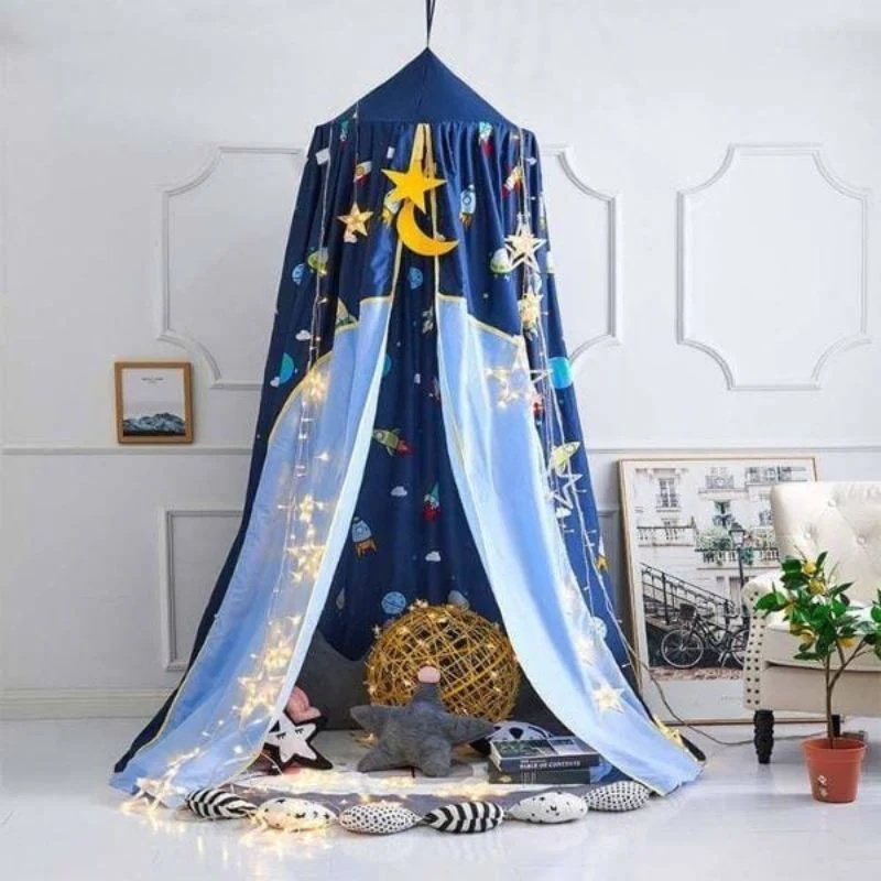 Ciel de lit bleu - Boutique Maman & Bébé – Produits Essentiels au Quotidien Ciel de Lit Bébé | Chapiteau Gris Taupe | Univers Ciel de Lit