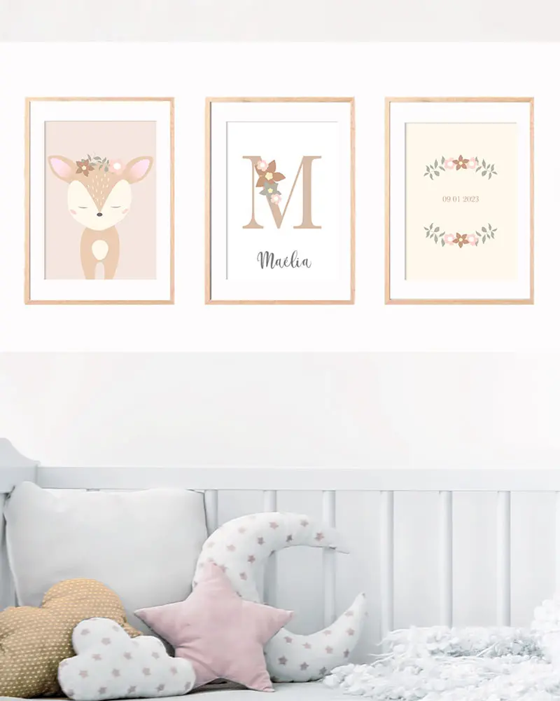 affiches Thème biche chambre bébé fille Boutique Bébé Ligne Soins Jouets Articles Maison