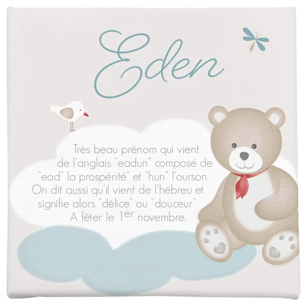 Toile Crèche bébé personnalisée ourson et nuage avec origine du prénom - Boutique Bébé en Ligne : Soins, Jouets et Articles Maison