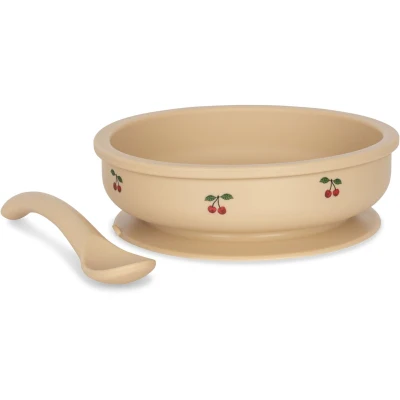 Konges Slojd - Ensemble Bol et Cuillère en Silicone - Cerise||Konges Slojd - Silicone Bowl and Spoon - Cherry - Boutique Bébé en Ligne : Soins, Jouets et Articles Maison - {'count': 1, 'name': 'cm'}