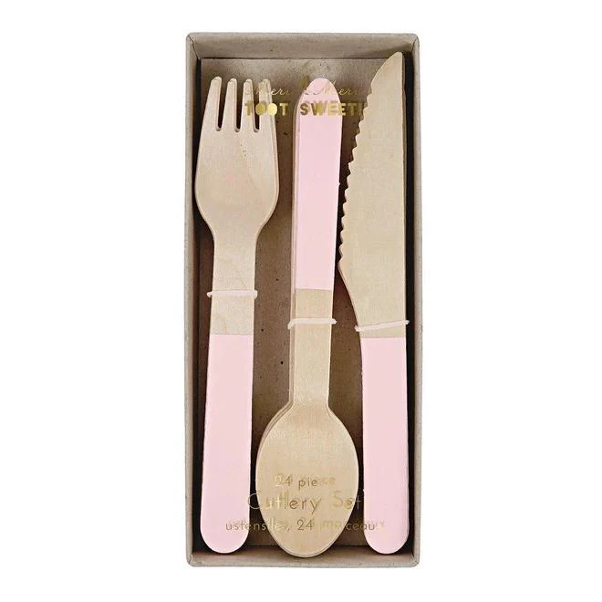 Meri Meri Ensemble Coutelerie Bois Rose||Meri Meri Wooden Cutlery Set Pink Boutique Bébé Ligne Soins Jouets Articles Maison