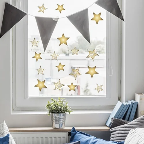 Sticker pour vitres – Etoiles Or - Saldi Straordinari – Offerte Speciali Disponibili Adesso Sticker électrostatique pour vitre, étoiles dorées et argentées pour  fenêtre noël, 23 cm X 67 cm | Leroy Merlin
