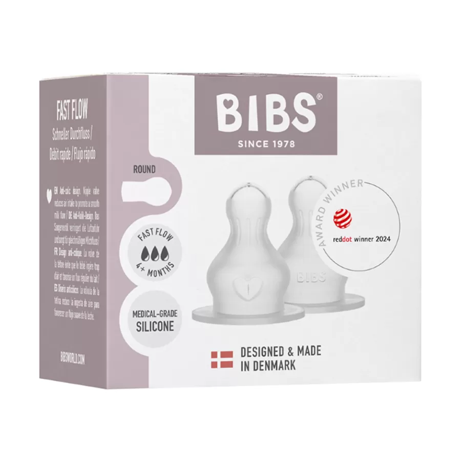 Lot de 2 Tétines de Biberon BIBS Round en Silicone – Débit arrêt Rapide (Fast Flow) – 4M+ - Édition Limitée – L’Art de la Table Française en Promotion !