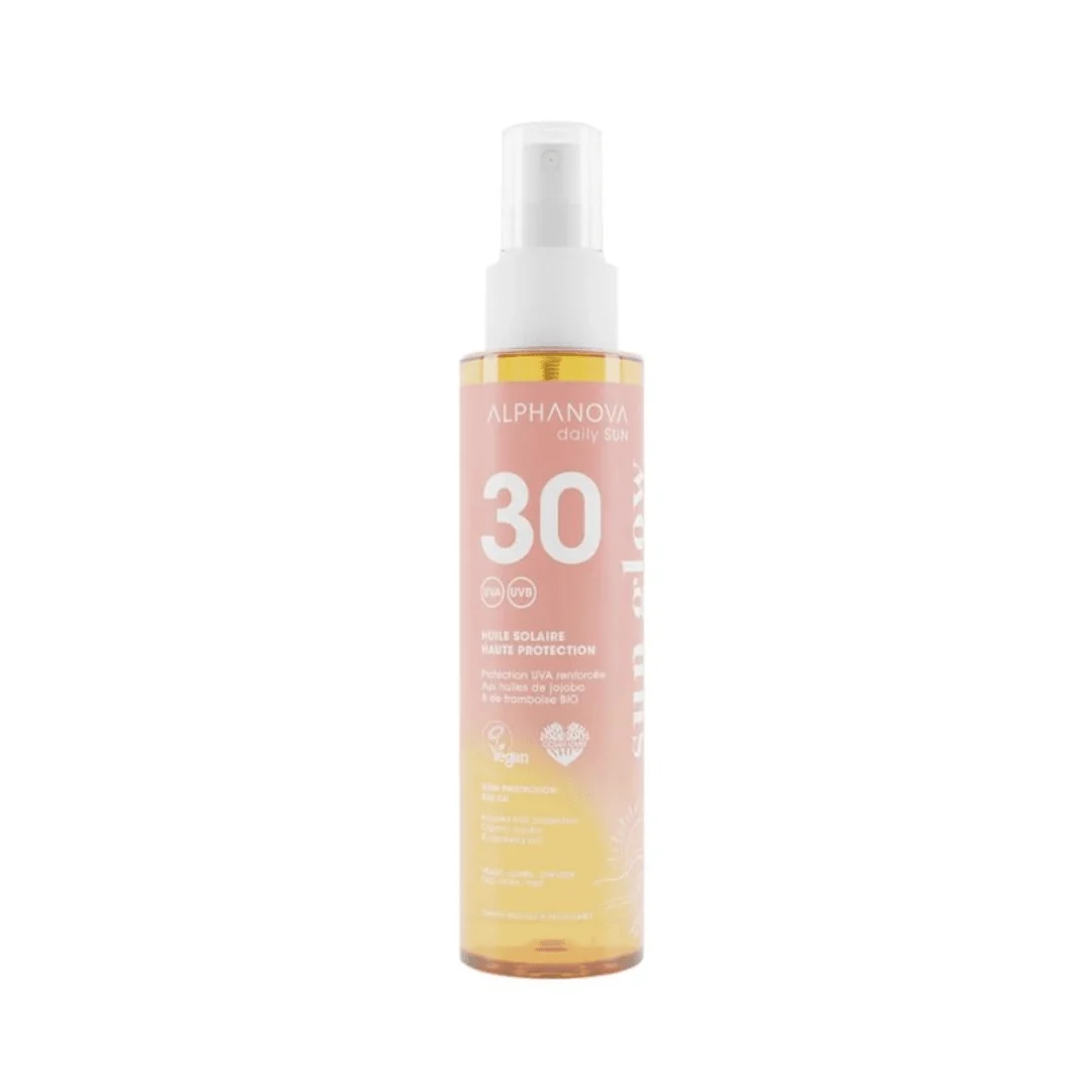 Alphanova Sun Glow Huile Solaire Spf30 125ml - Saldi Straordinari – Offerte Speciali Disponibili Adesso Huile Solaire - ALPHANOVA - SPF50 - 125ML - Waterproof - Huile de Coco Bio  - Protection UVA/UVB
