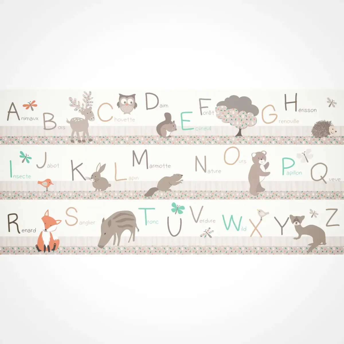 Frise abécédaire animaux forêt Boutique Bébé Ligne Soins Jouets Articles Maison