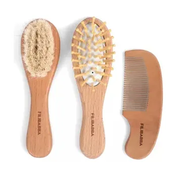 Set brosses et peigne bébé en bois avec OCCObaby pochette coton - Boutique Maman & Bébé – Produits Essentiels au Quotidien