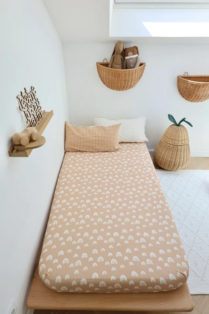Drap Housse Arc en 40/50x80/90 Pêche - Boutique Maman & Bébé – Produits Essentiels au Quotidien