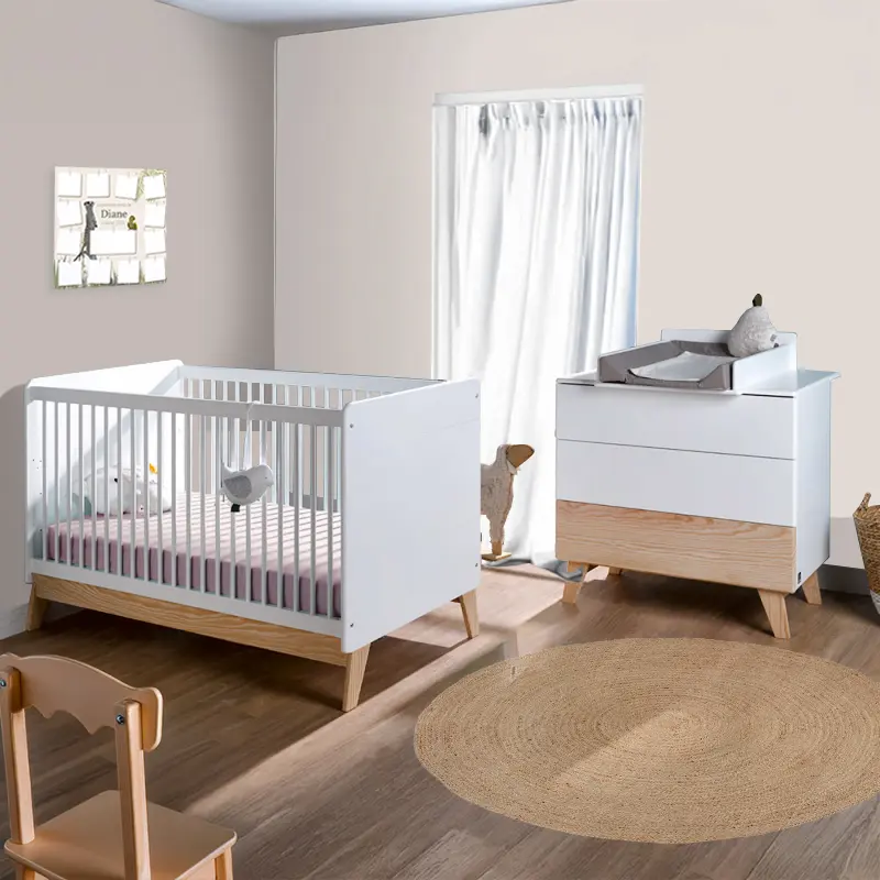 Chambre bébé essentielle blanc et pin HARMONIE - Boutique Bébé en Ligne : Soins, Jouets et Articles Maison Lit Mezzanine 1 Place avec échelle de Rangement et LED, Lit Enfant 90x200  avec étagères et Bureau, Cadre de Pin Blanc(Sans Matelas) | Leroy Merlin