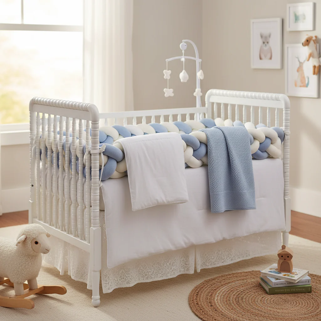 Tresse de lit bébé - Bleu Ciel et Blanc 3m - Boutique Maman Brins & Bébé – Produits Essentiels au Quotidien