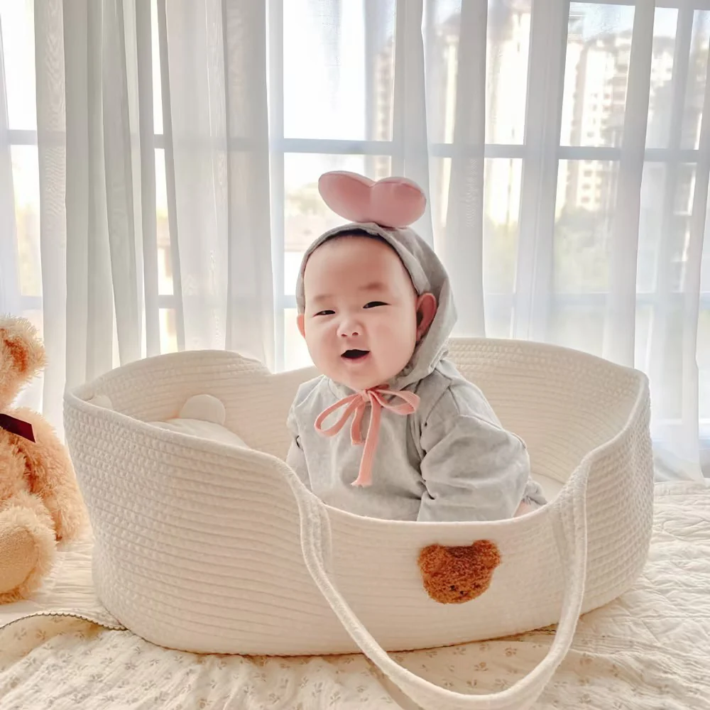 Couffin Bebe - Blanc Petit Ours Brun - Majoliechambre Boutique Maman & Bébé – Produits Essentiels au Quotidien